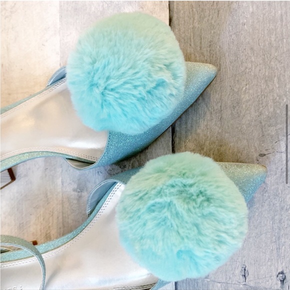ASOS - Blue Glitter Saucy PomPom Block Heels 6 - Picture 3 of 15